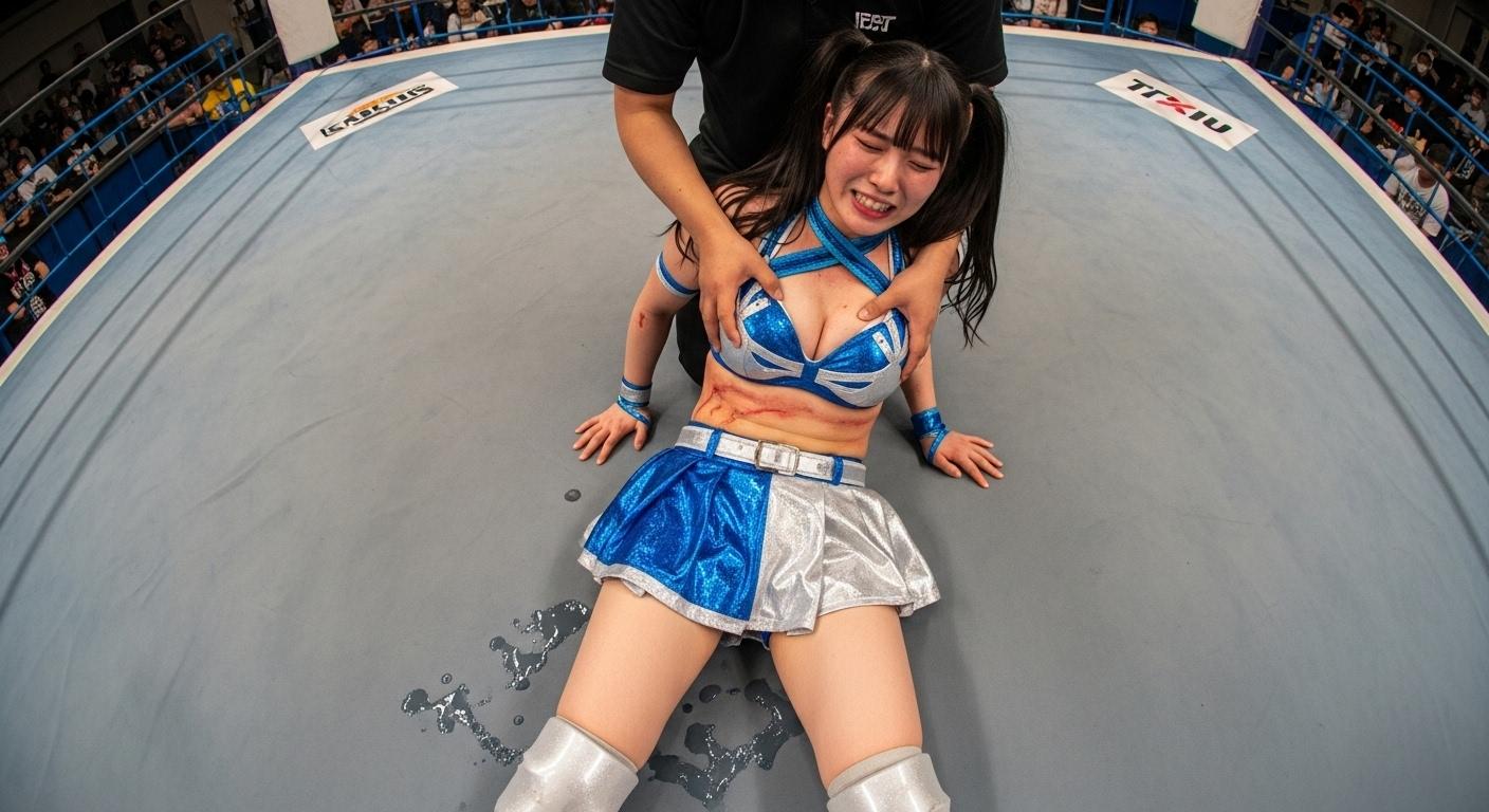 試合後に失禁K.O.され起き上がれないMIKURUに悪戯するレフェリー
