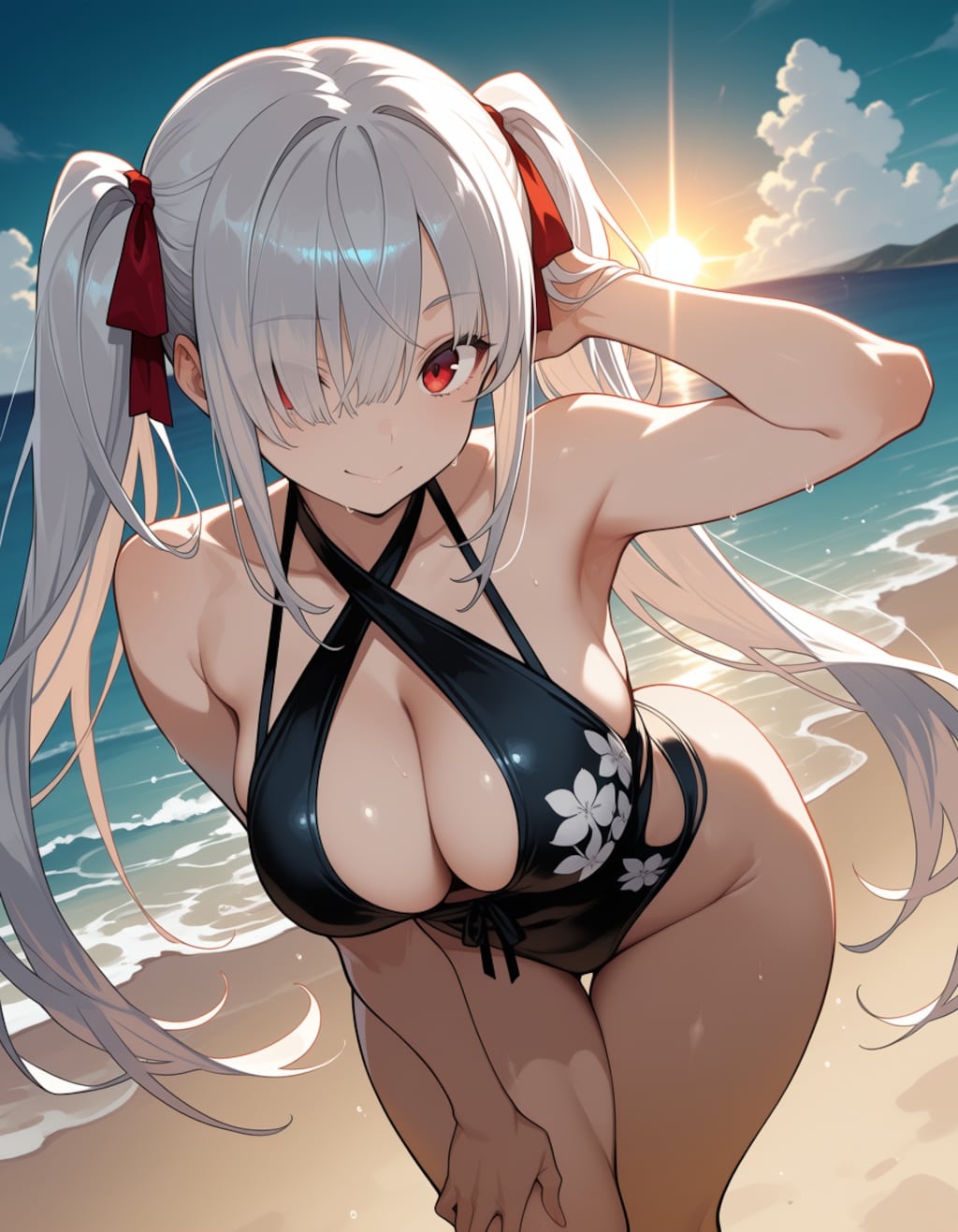 ビーチでグラビア撮影