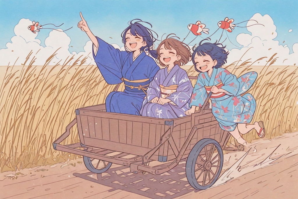 【時代劇風】凧揚げ＋乳母車＋親子