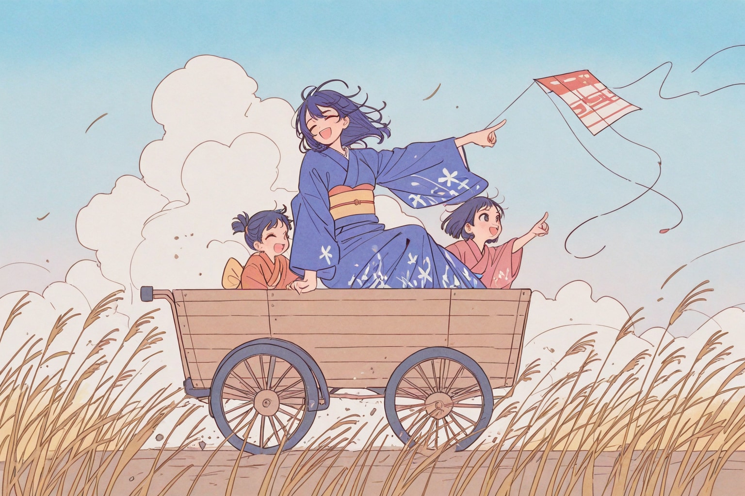 【時代劇風】凧揚げ＋乳母車＋親子 | の人気AIイラスト・グラビア