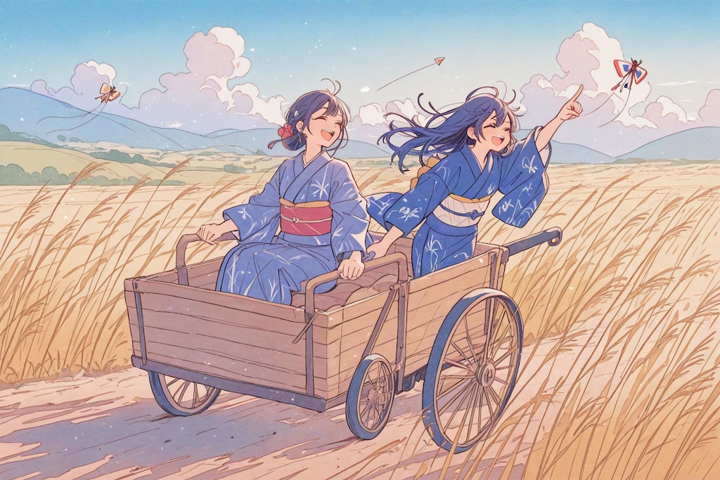 【時代劇風】凧揚げ＋乳母車＋親子