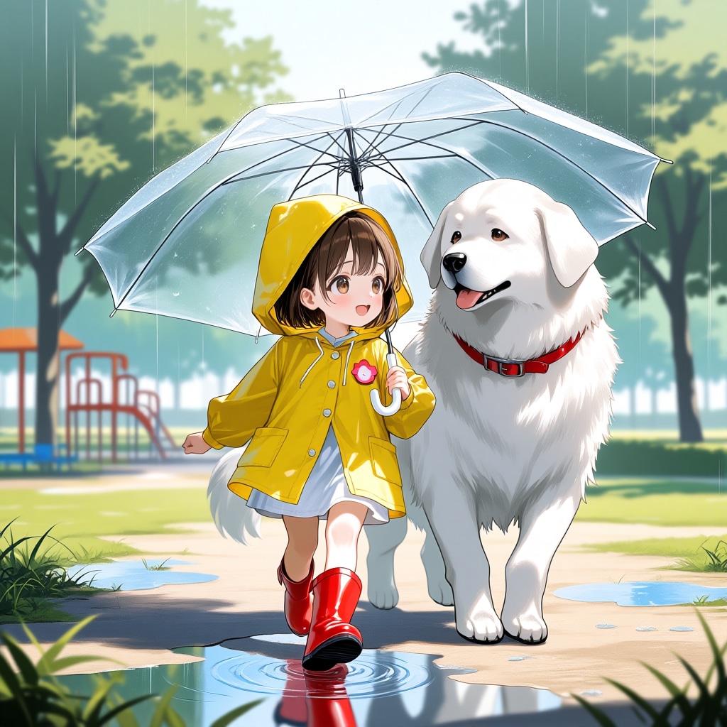 仲良く雨のおさんぽ