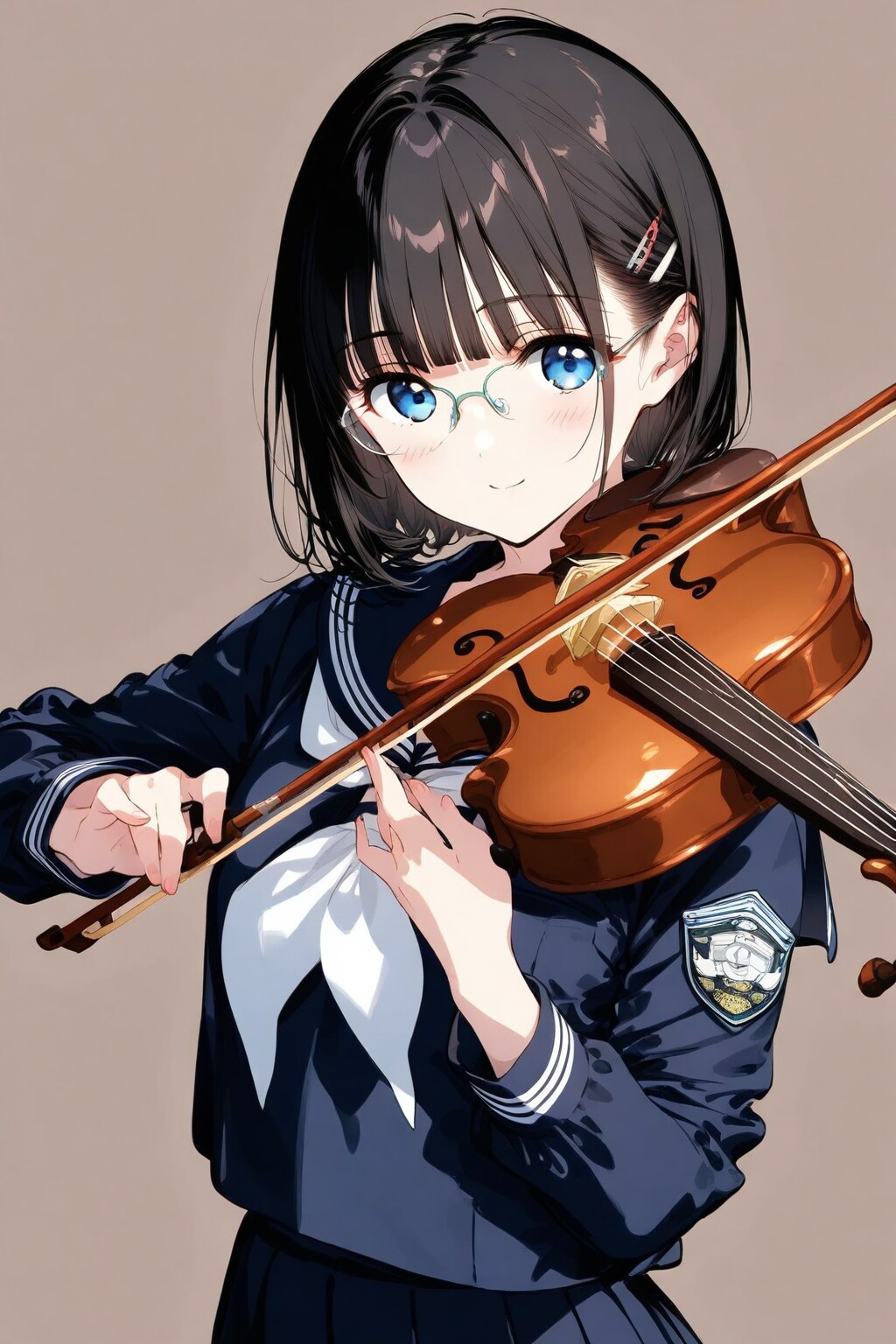 エンブレム付きセーラー服のメガネちゃん👓🎻✨