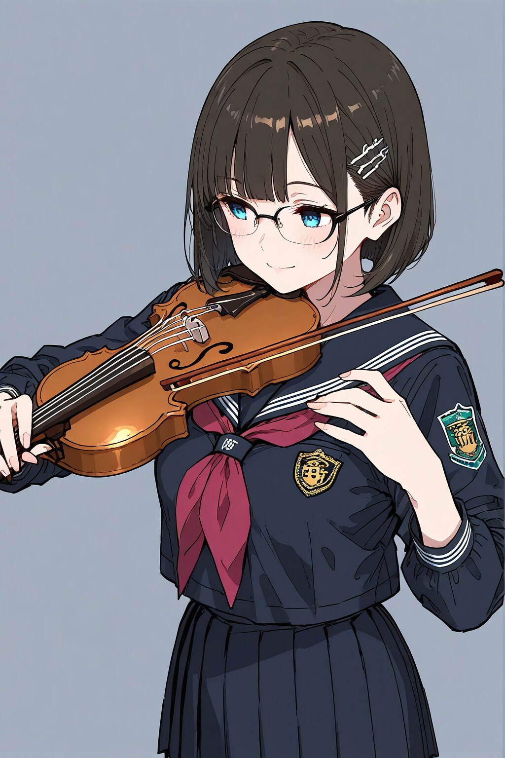 エンブレム付きセーラー服のメガネちゃん👓🎻✨