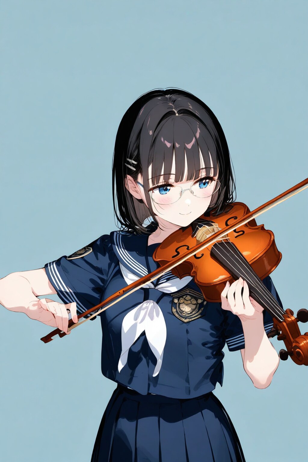 エンブレム付きセーラー服のメガネちゃん👓🎻✨