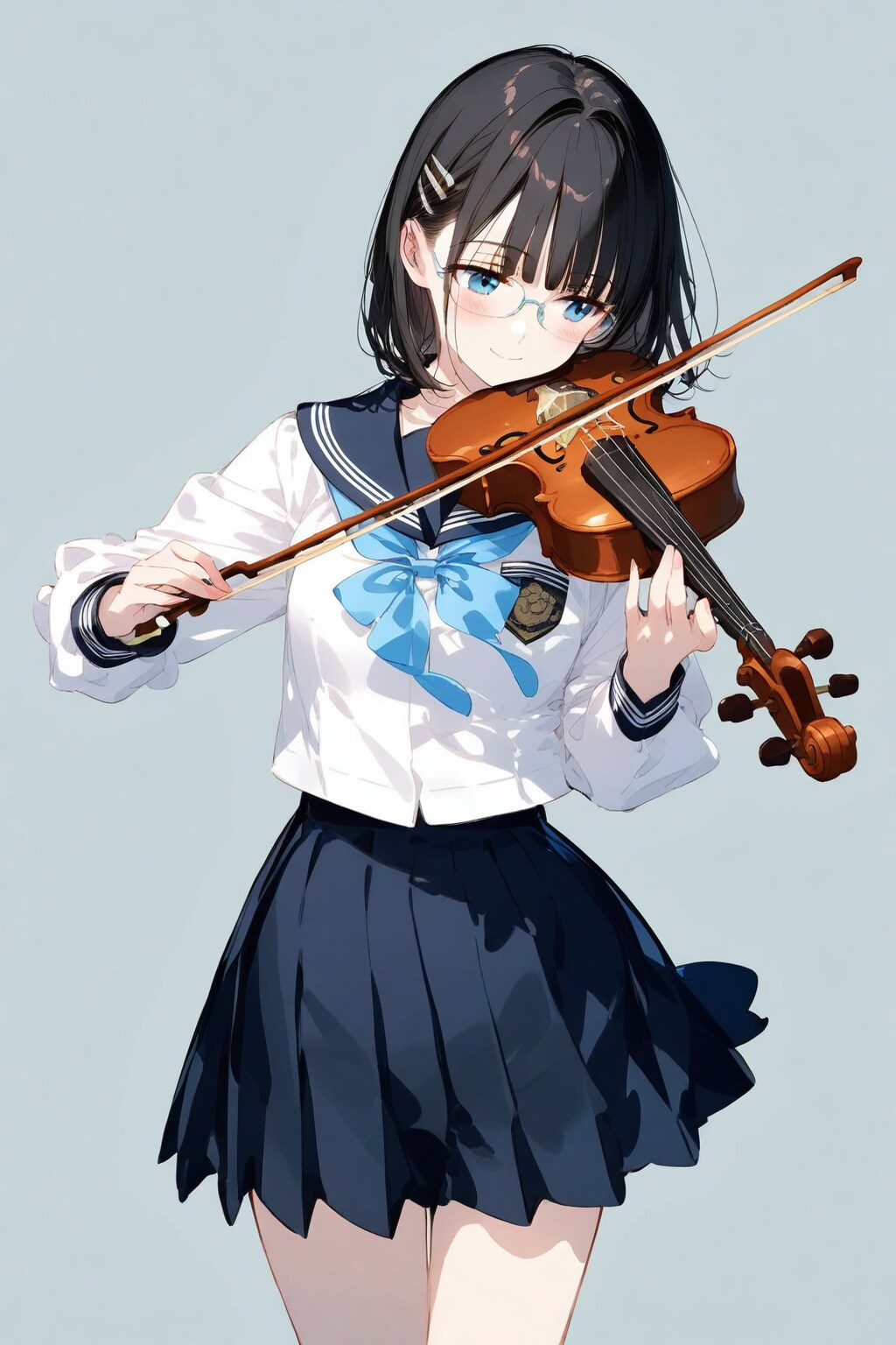 エンブレム付きセーラー服のメガネちゃん👓🎻✨