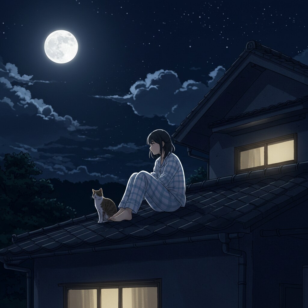 屋根の上に佇む女の子