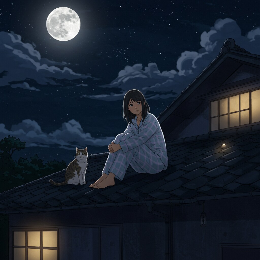 屋根の上に佇む女の子