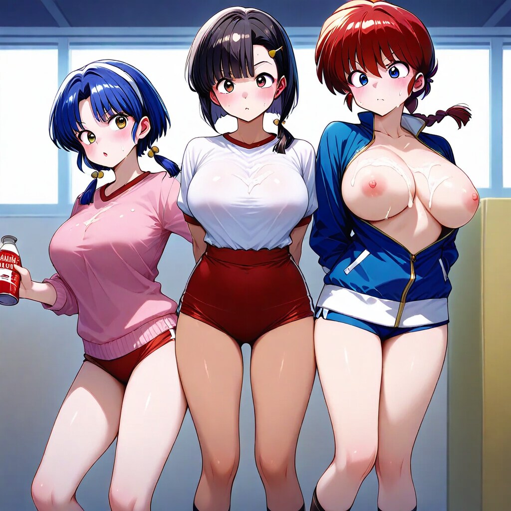 あかね、なびき、らんま…3人まとめてぶっかけだぁ！