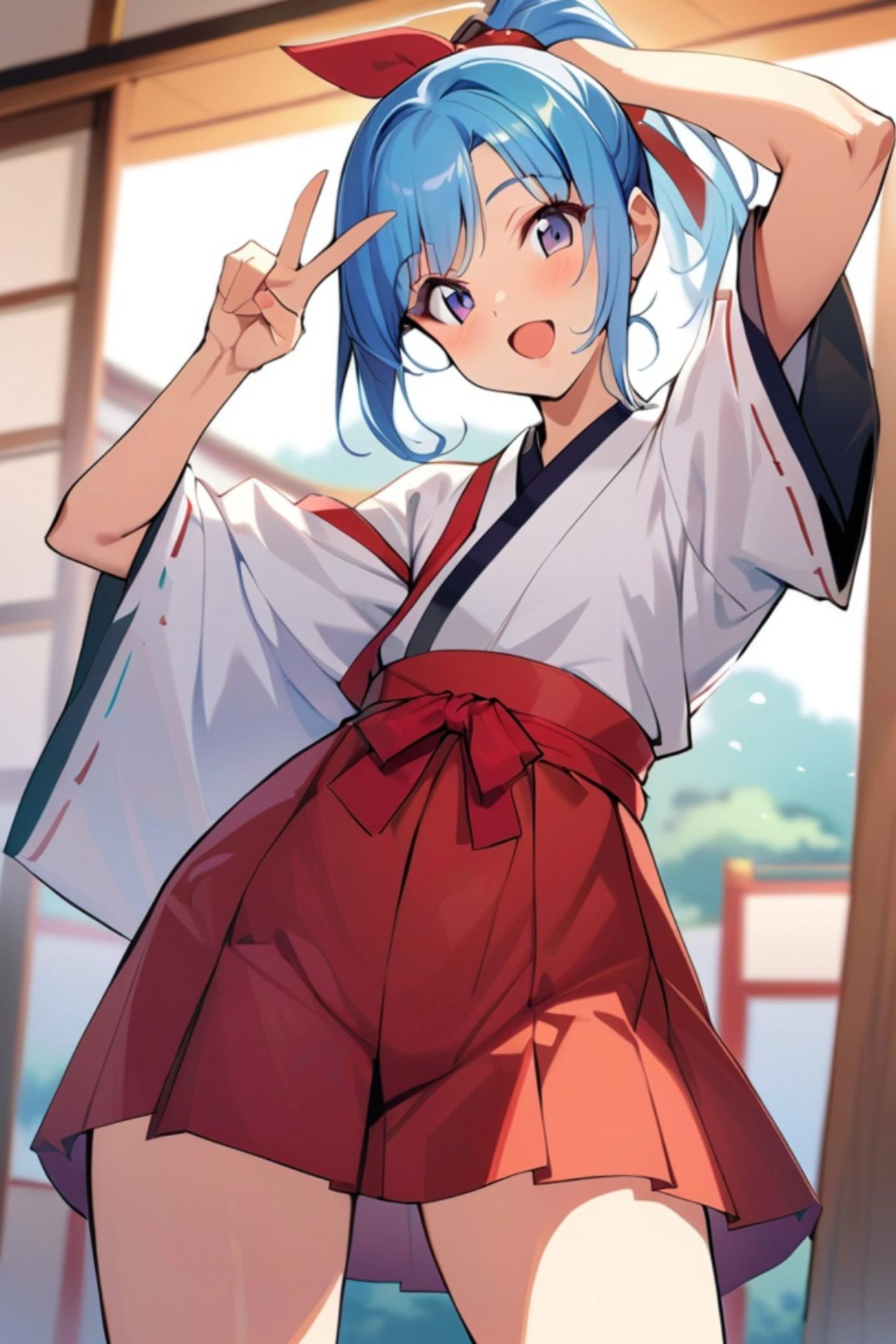 青髪の巫女ちゃん | の人気AIイラスト・グラビア