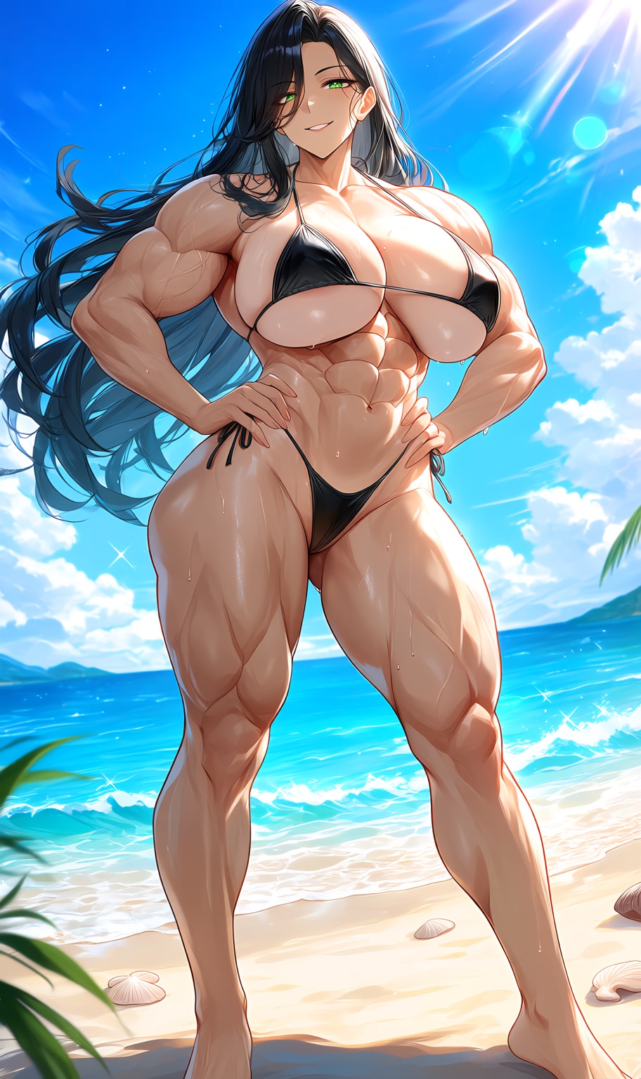 黒髪マイクロビキニ筋肉娘