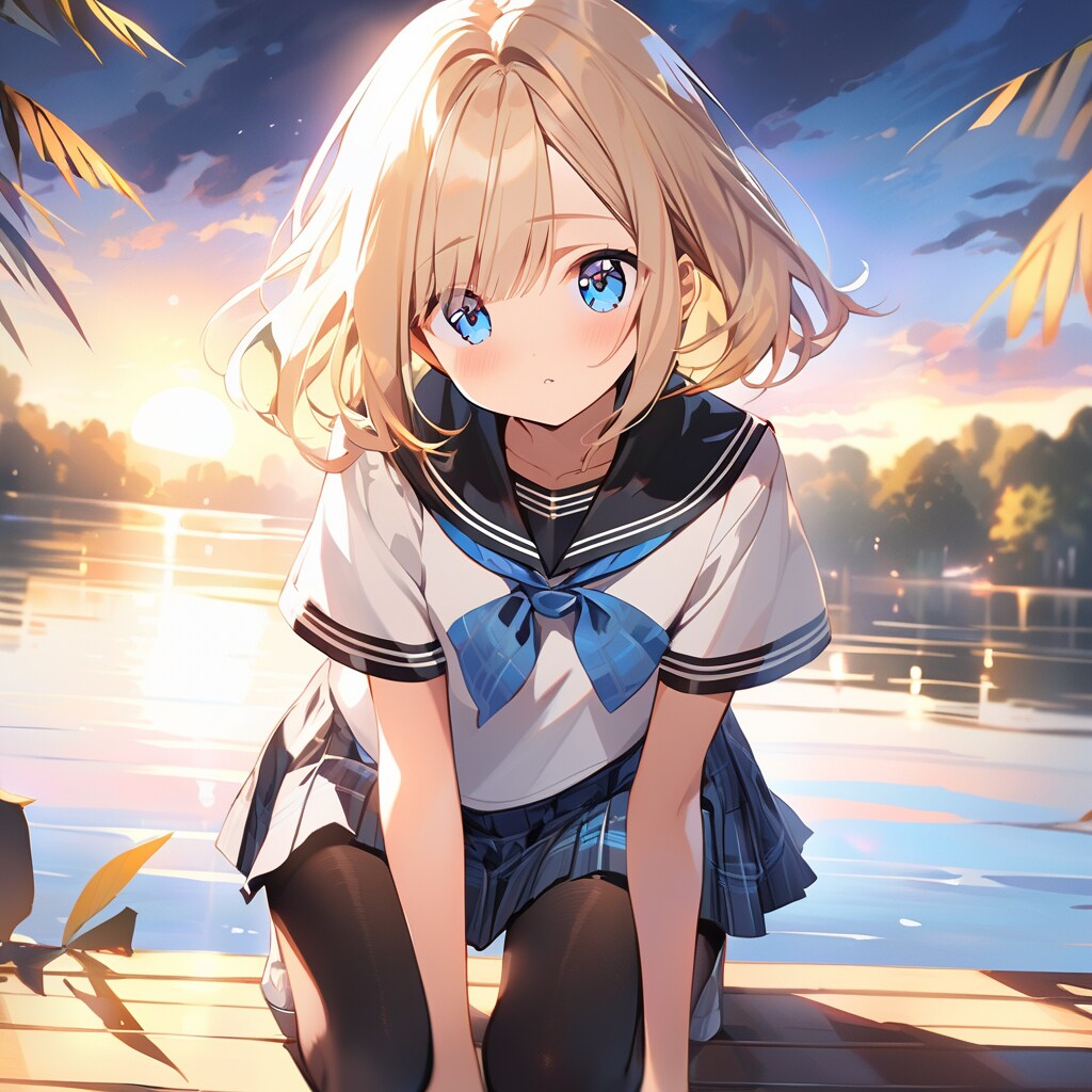 しゃがんだセーラー服の少女２