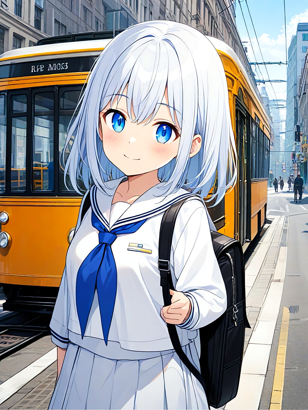 路面電車と女子学生