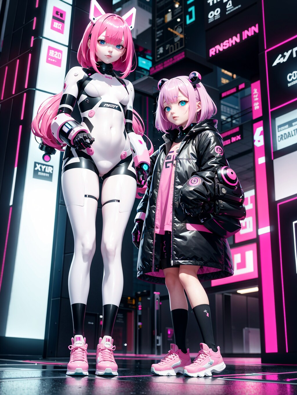 ピンク髪のサイバーパンク姉妹