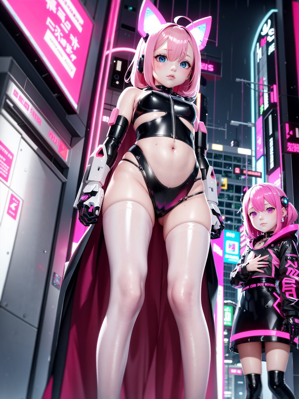 ピンク髪のサイバーパンク姉妹
