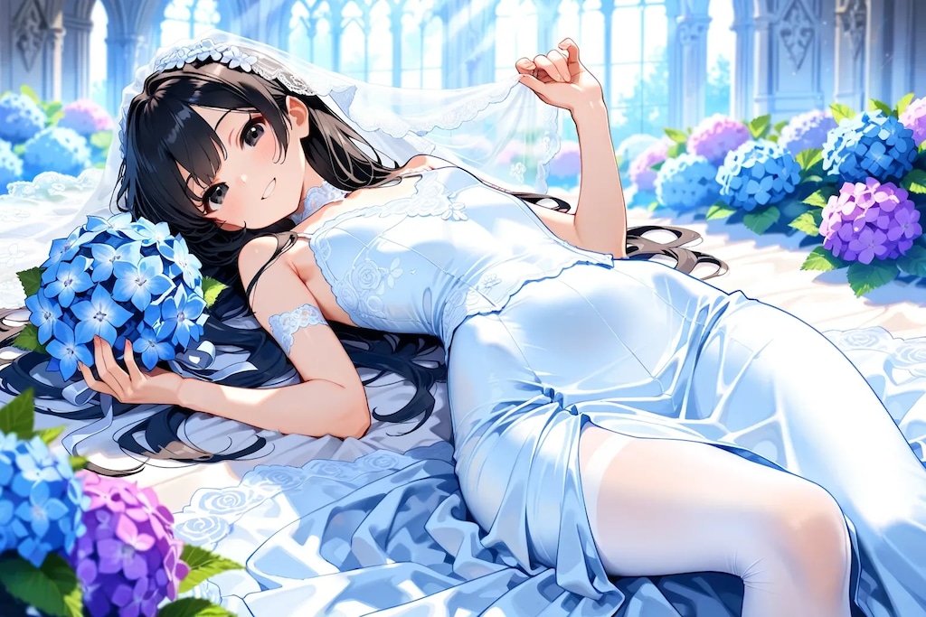 紫陽花と無垢と