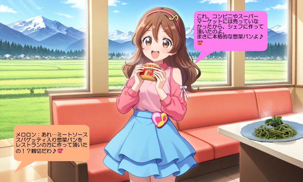 咲良うた、ジェノベーゼパスタ等を食べながら楽しい会話をする