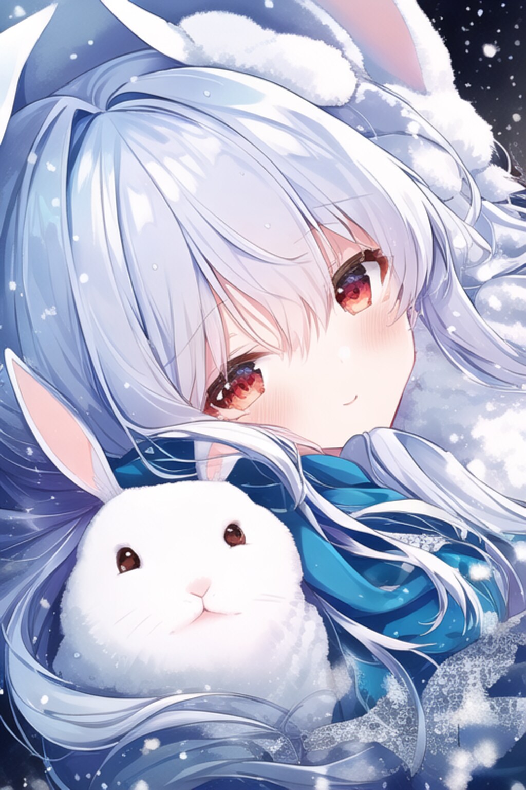 うさぎに寄り添う女の子