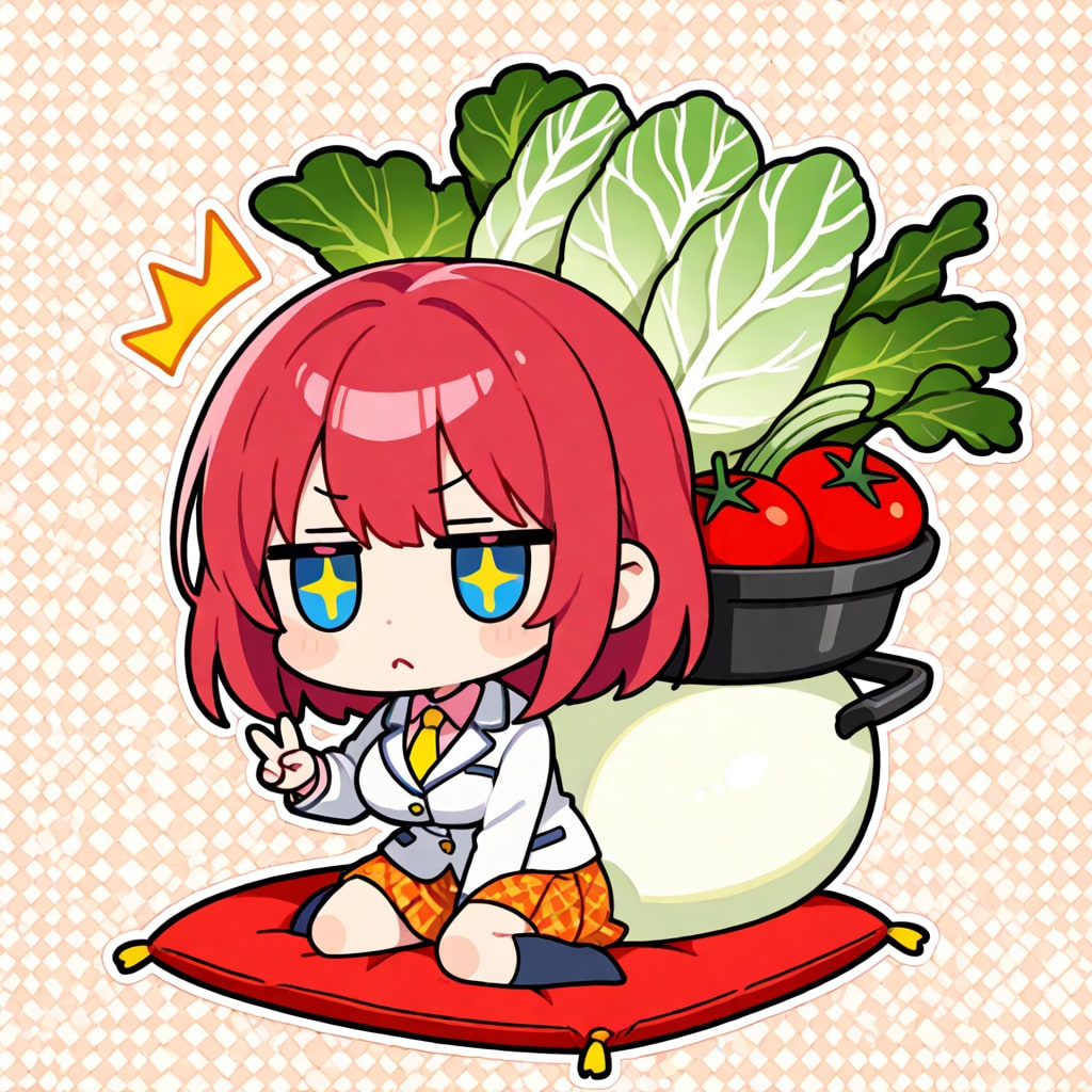 野菜鍋と赤髪ちゃん