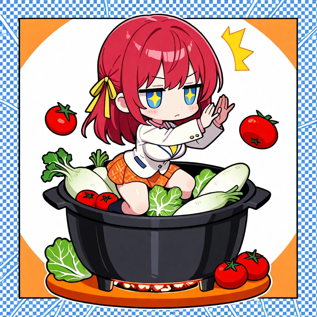 野菜鍋と赤髪ちゃん