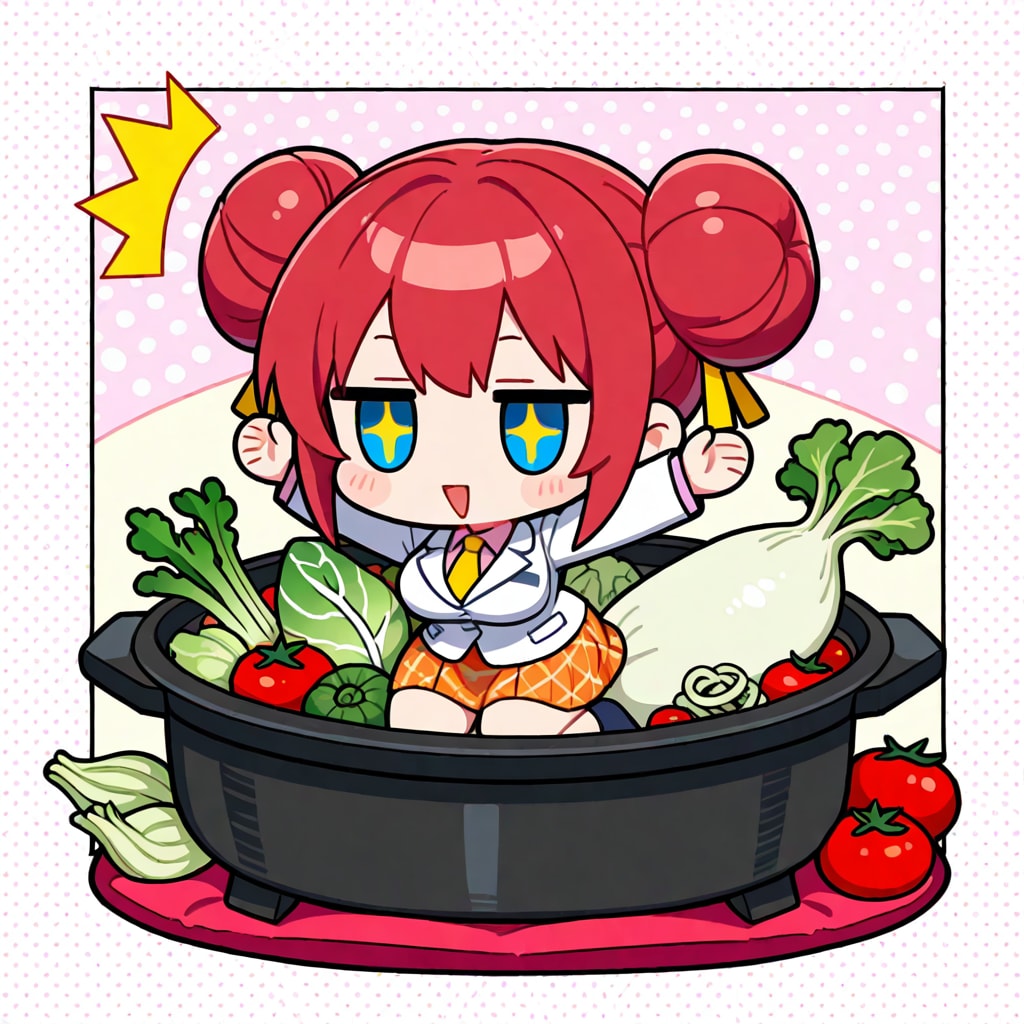 野菜鍋と赤髪ちゃん