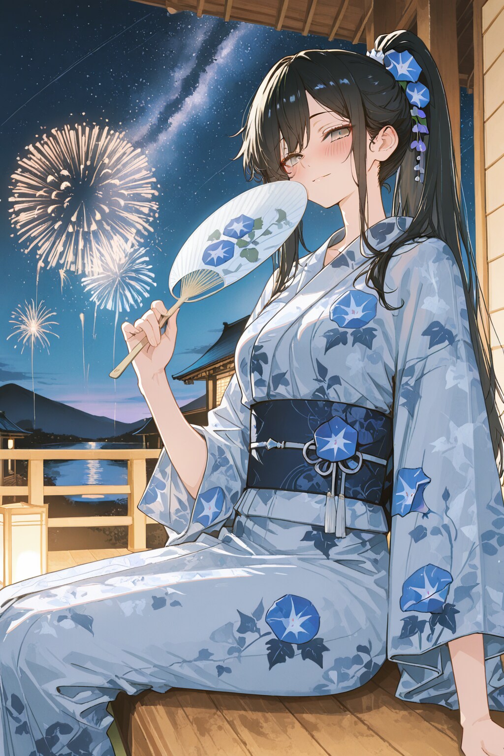 夕涼み中のポニテお姉さん