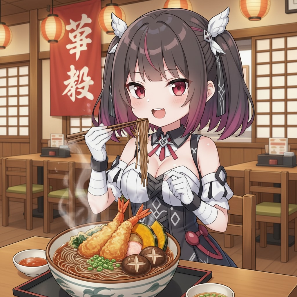 蕎麦屋で食事するミテルちゃん | の人気AIイラスト・グラビア