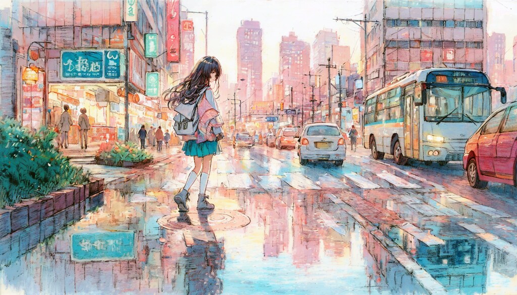 街と水たまり、少女112