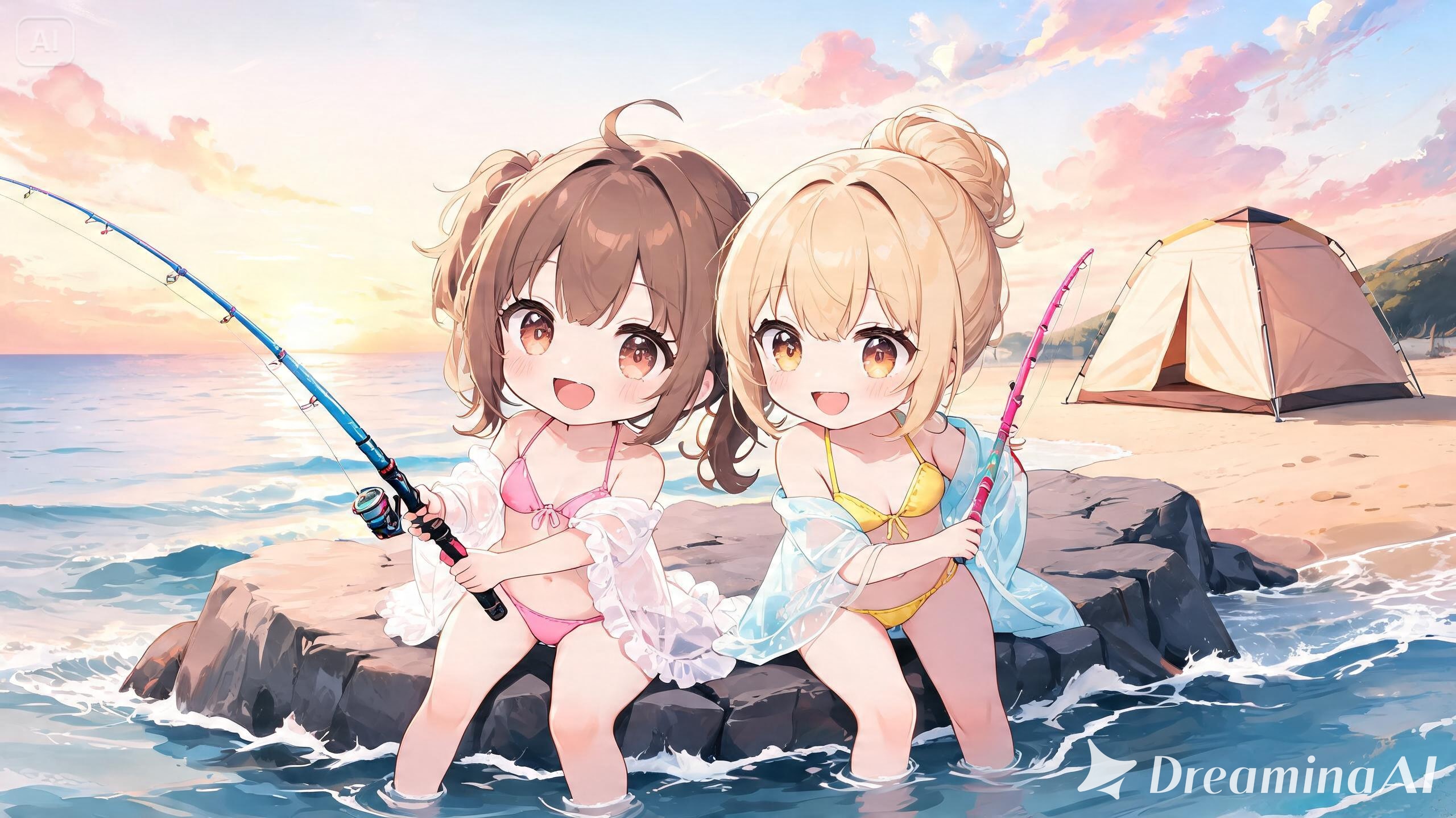 【#アウトドア】魔法少女が海でキャンプ１