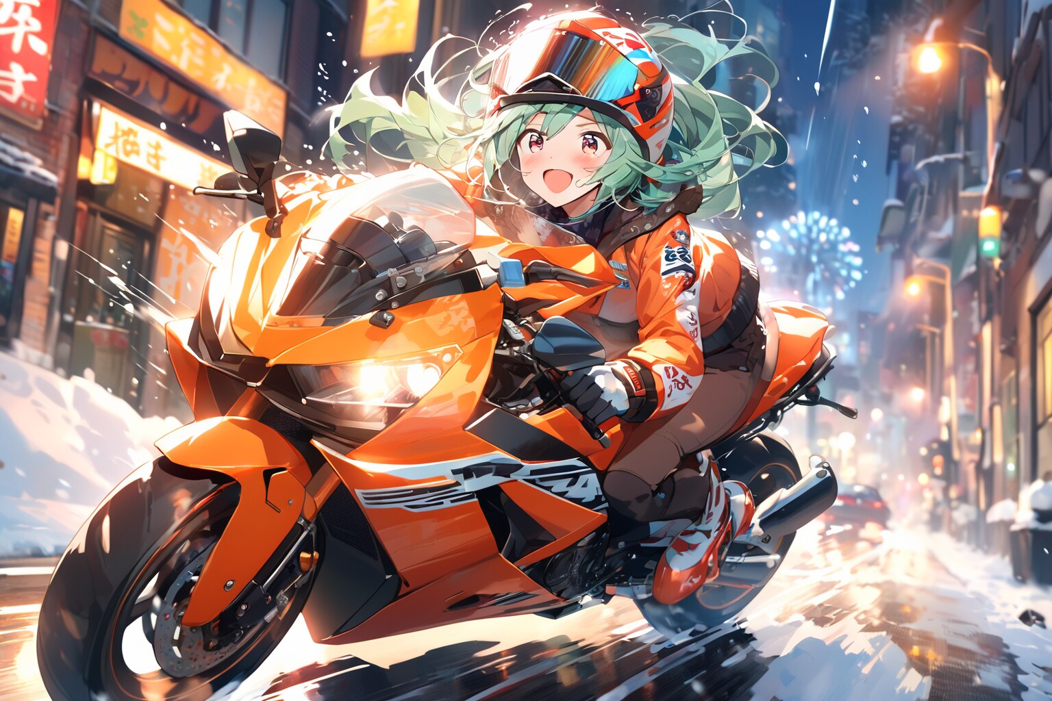 年末とバイクと女の子 | の人気AIイラスト・グラビア