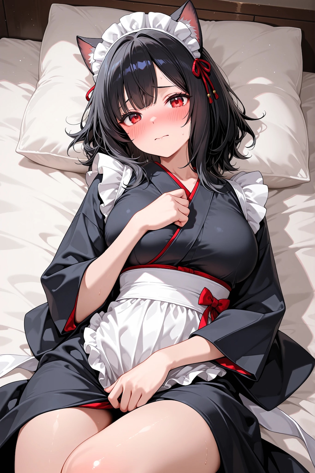 「ご主人様…もう我慢できないんです…」寝起きオナニー待ち黒髪狐耳メイド