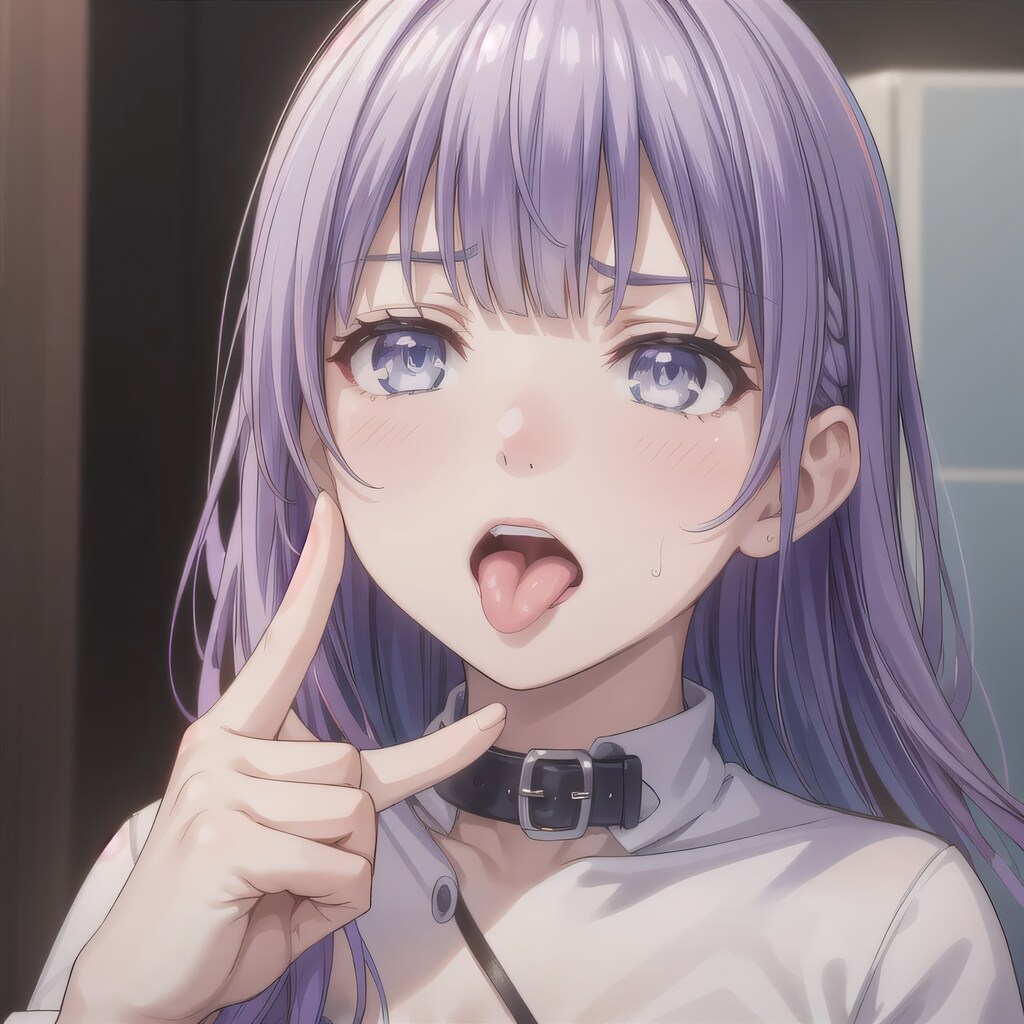 紫髪ロングの舌出し少女
