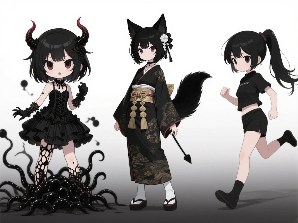黒の三人娘 描き分けチャレンジ
