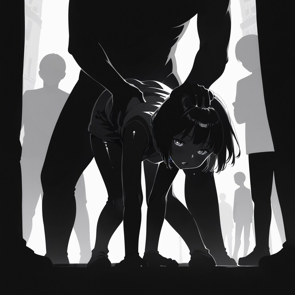 前屈を手伝ってもらう女の子