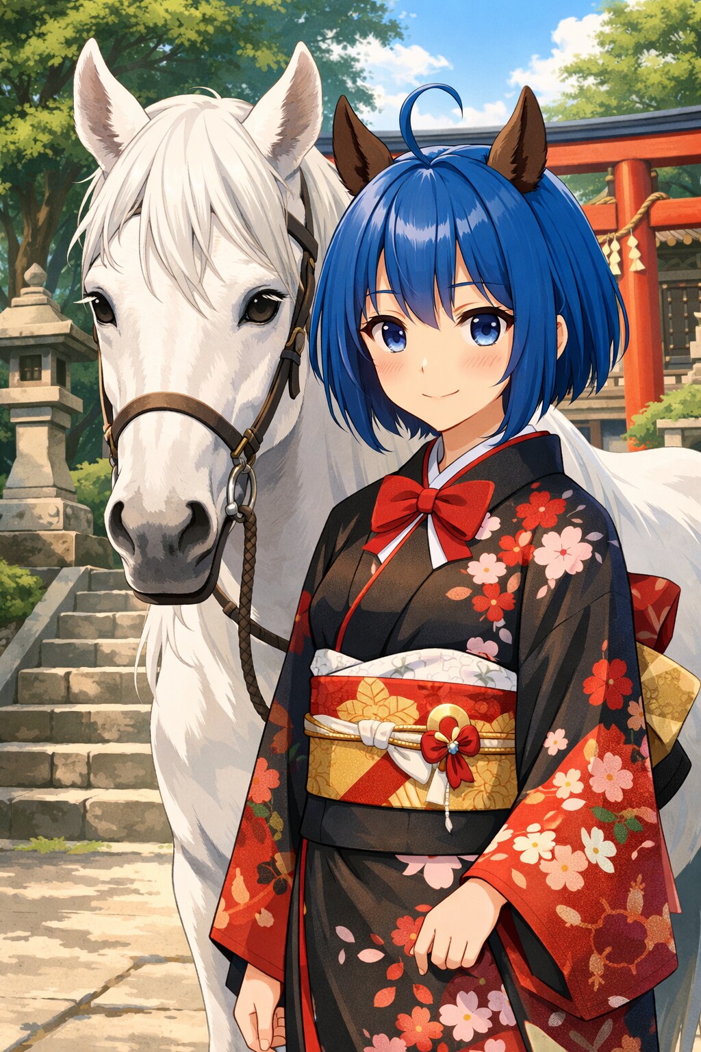 ウマ耳生やした代理ちゃんと白馬 | の人気AIイラスト・グラビア