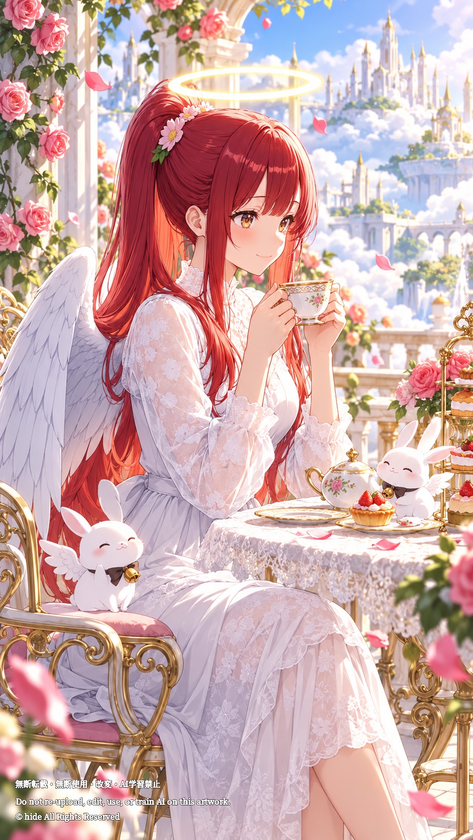 ミカエルさん、うさぎと楽しむ朝のお茶 | の人気AIイラスト・グラビア
