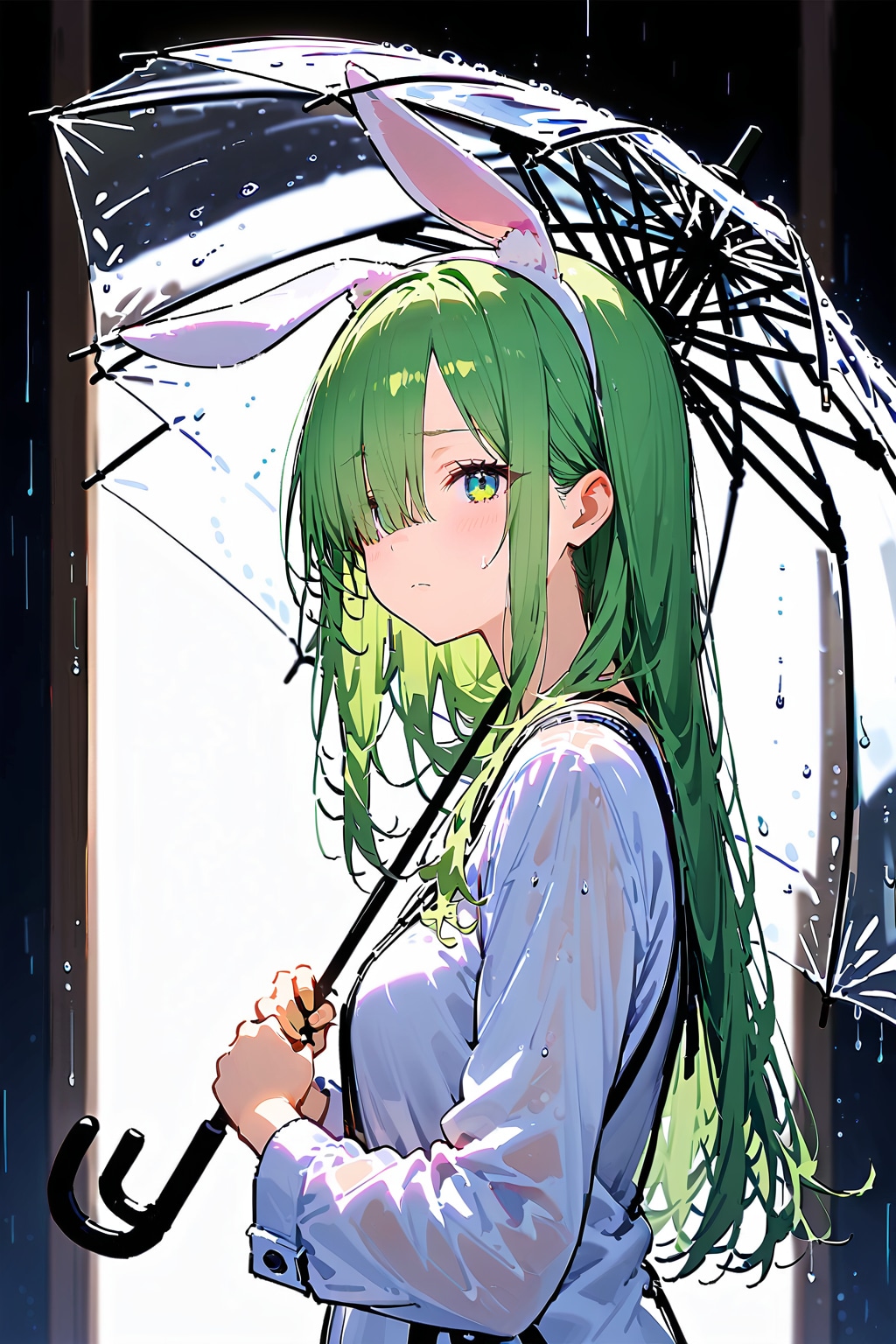 緑髪普段着(雨のお散歩ー)_20250618 | の人気AIイラスト・グラビア