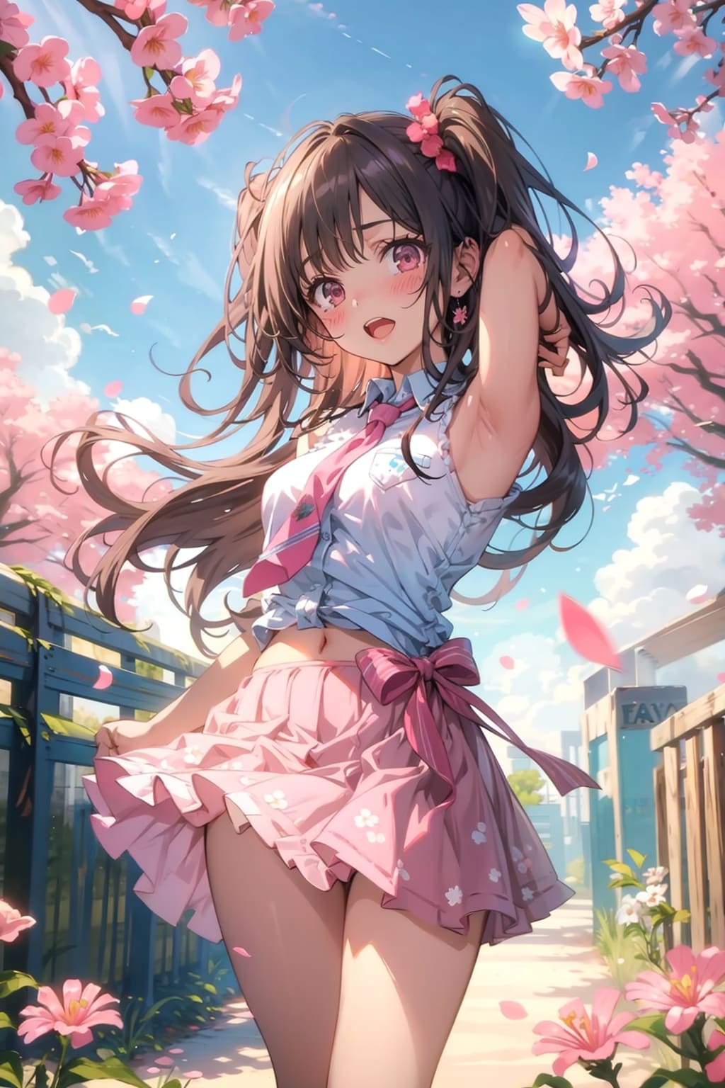 桜の花びらが舞う下で | の人気AIイラスト・グラビア