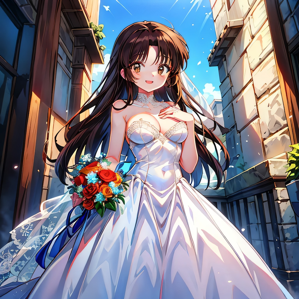 黒髪ロングでウェディングドレスの少女１５