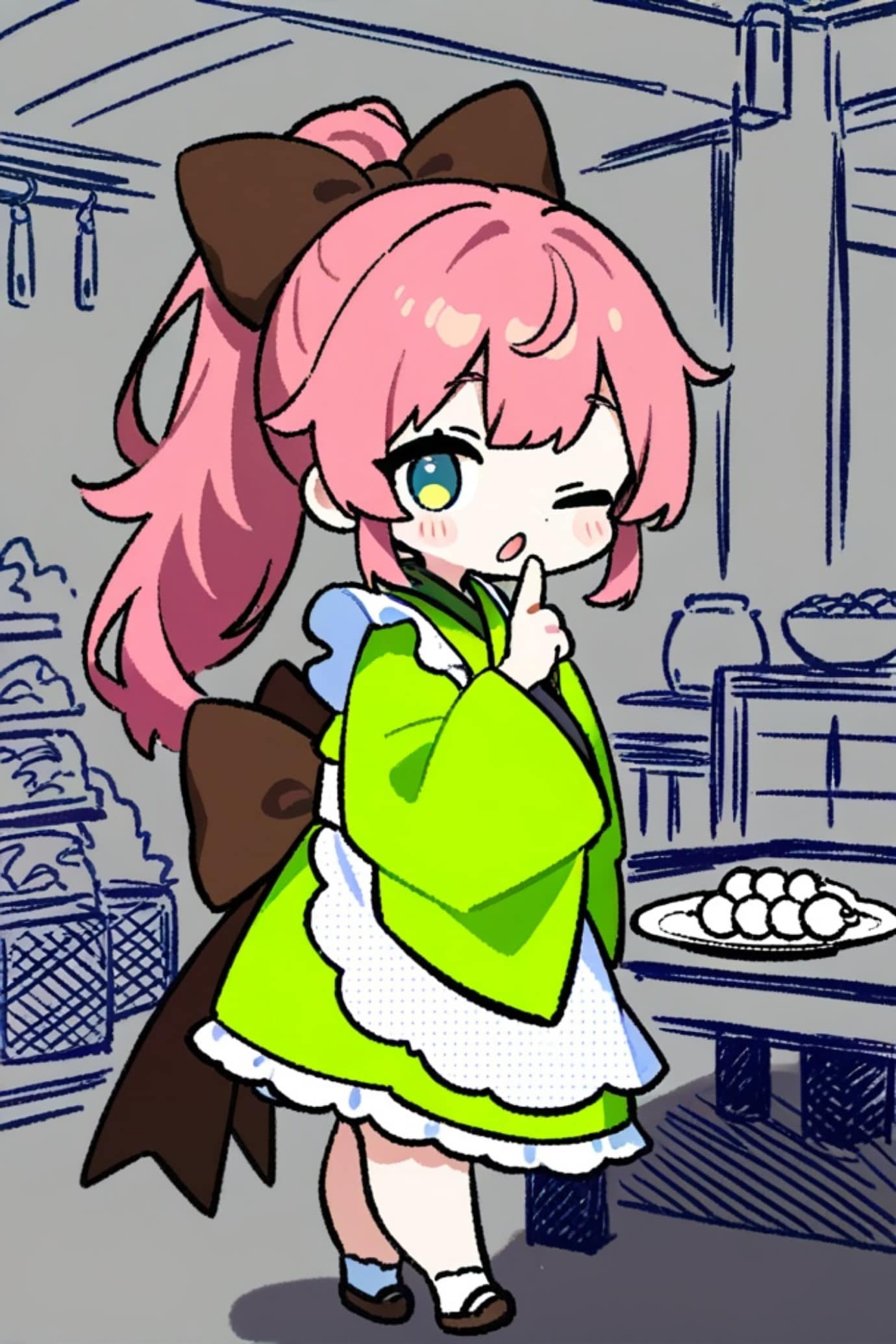 和風喫茶のピンク髪ちゃん