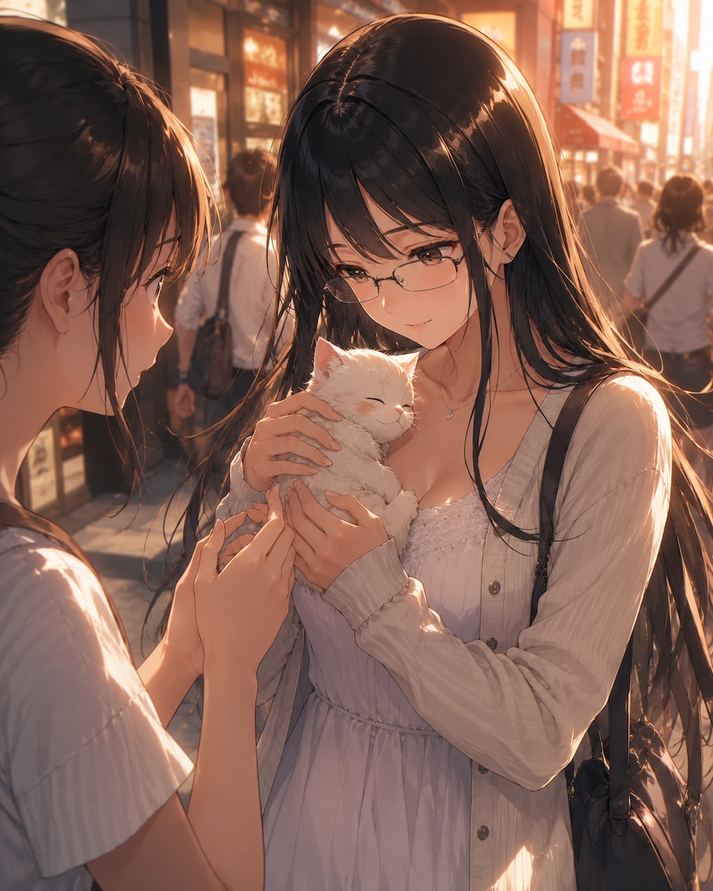 黒髪メガネ 迷子の子猫を抱えて…Ver.chatGPT