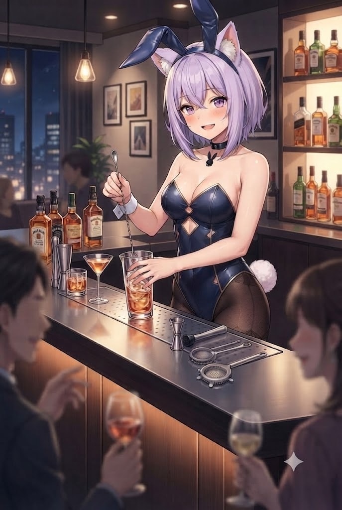 ホームバーでお酒を作るバニーシス