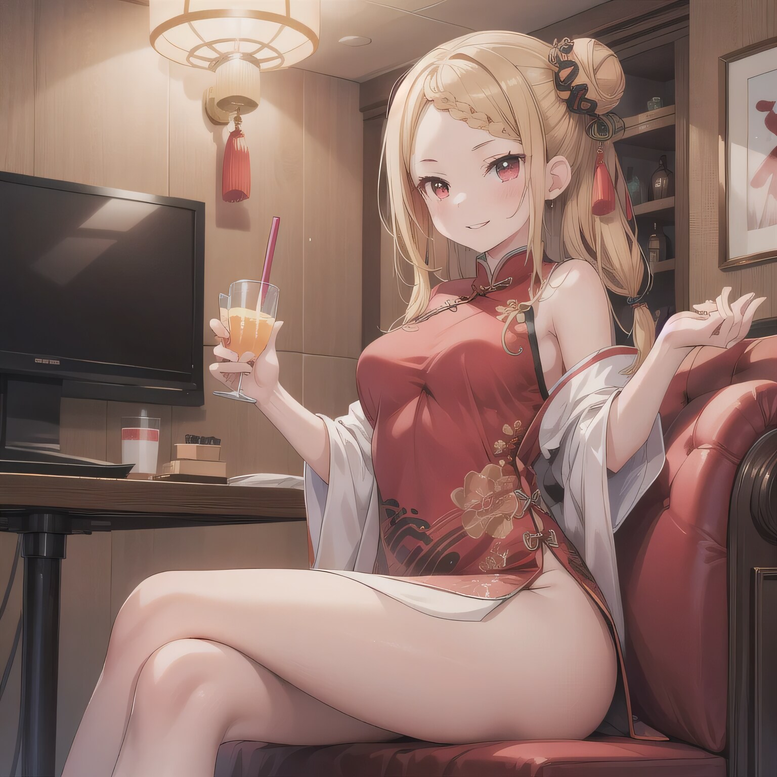 金髪ツイン団子で中華服の少女２ | の人気AIイラスト・グラビア