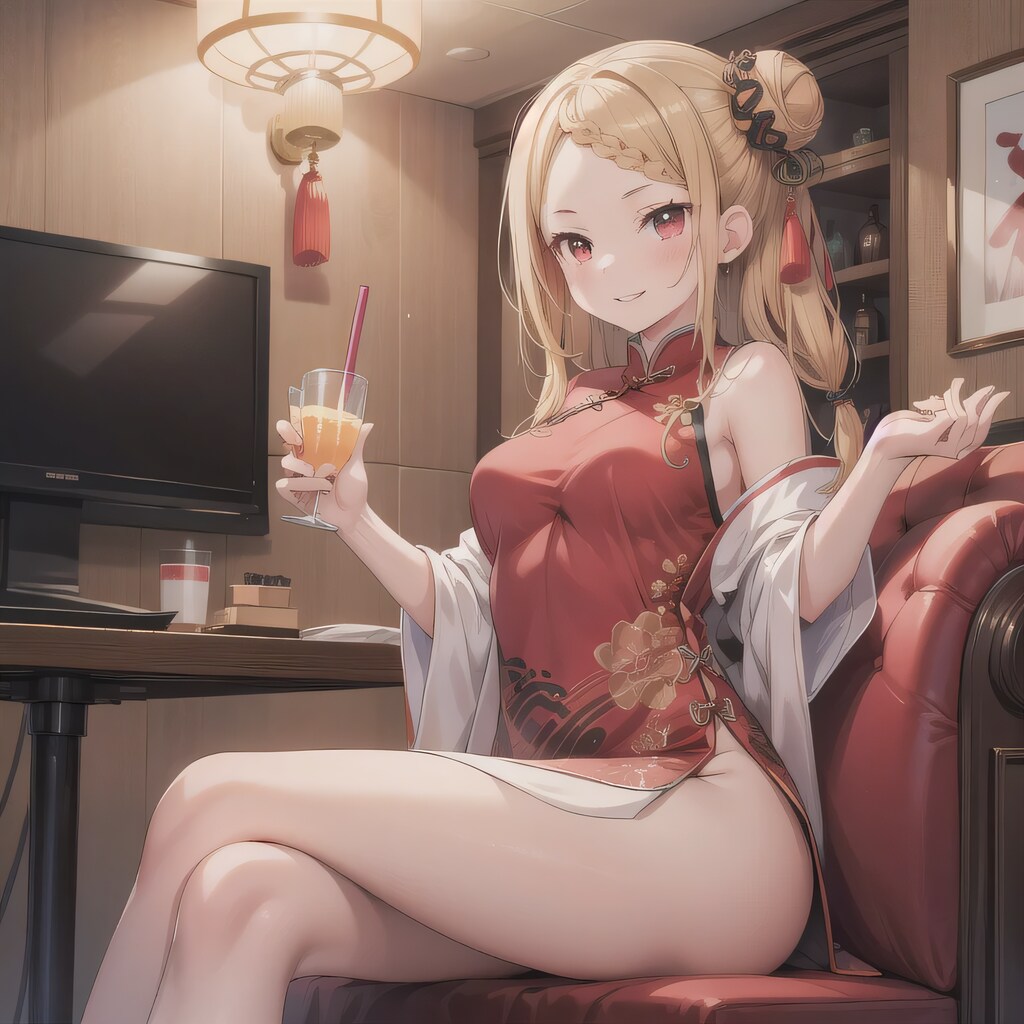 金髪ツイン団子で中華服の少女２