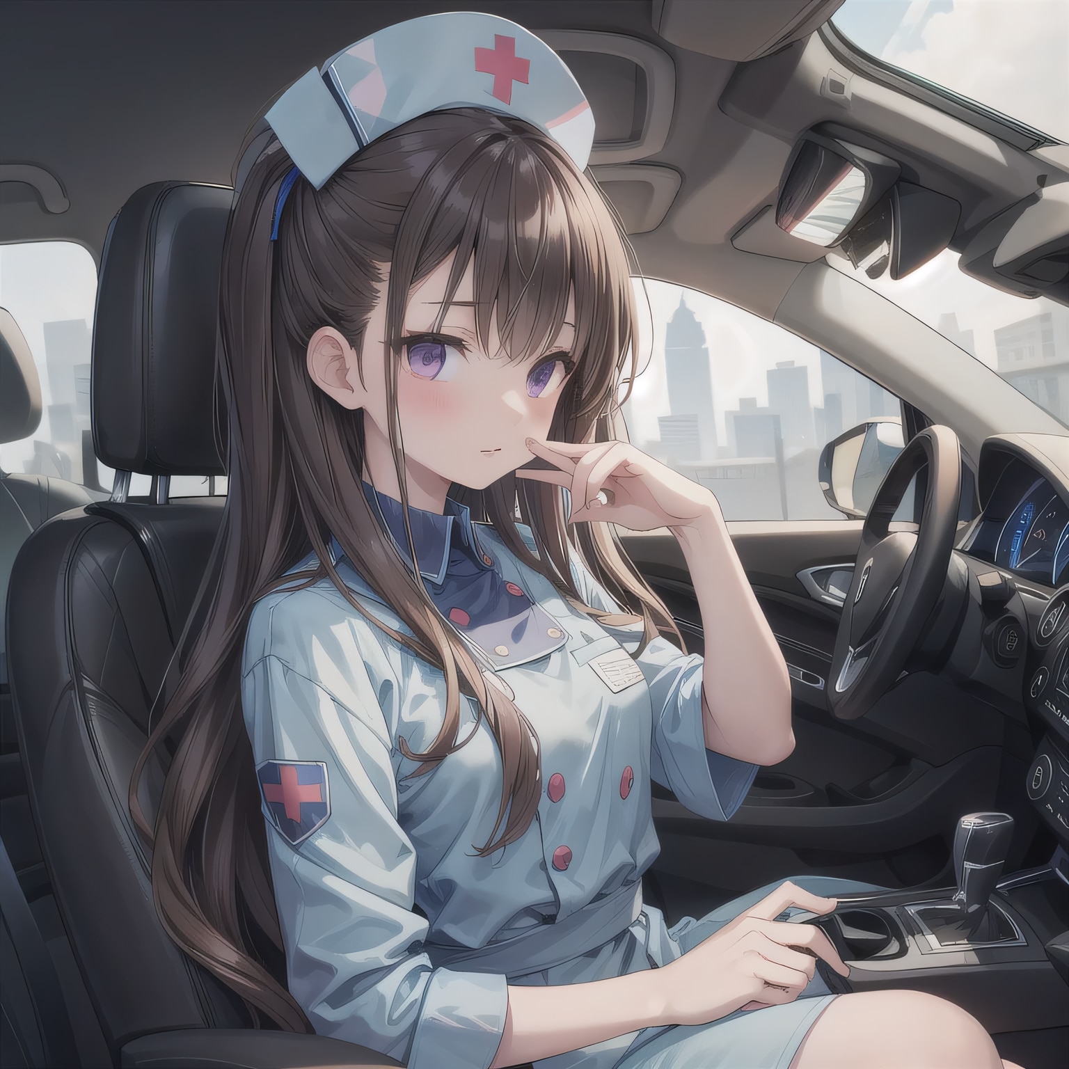 黒髪ロングで車内の少女９ | の人気AIイラスト・グラビア