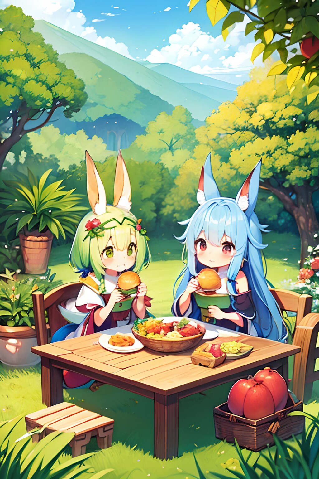 お食事中のうさ耳少女