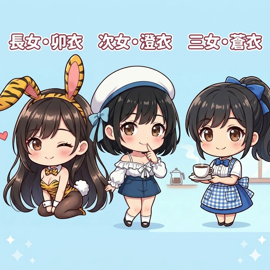 ちびキャラ美虎三姉妹 | の人気AIイラスト・グラビア