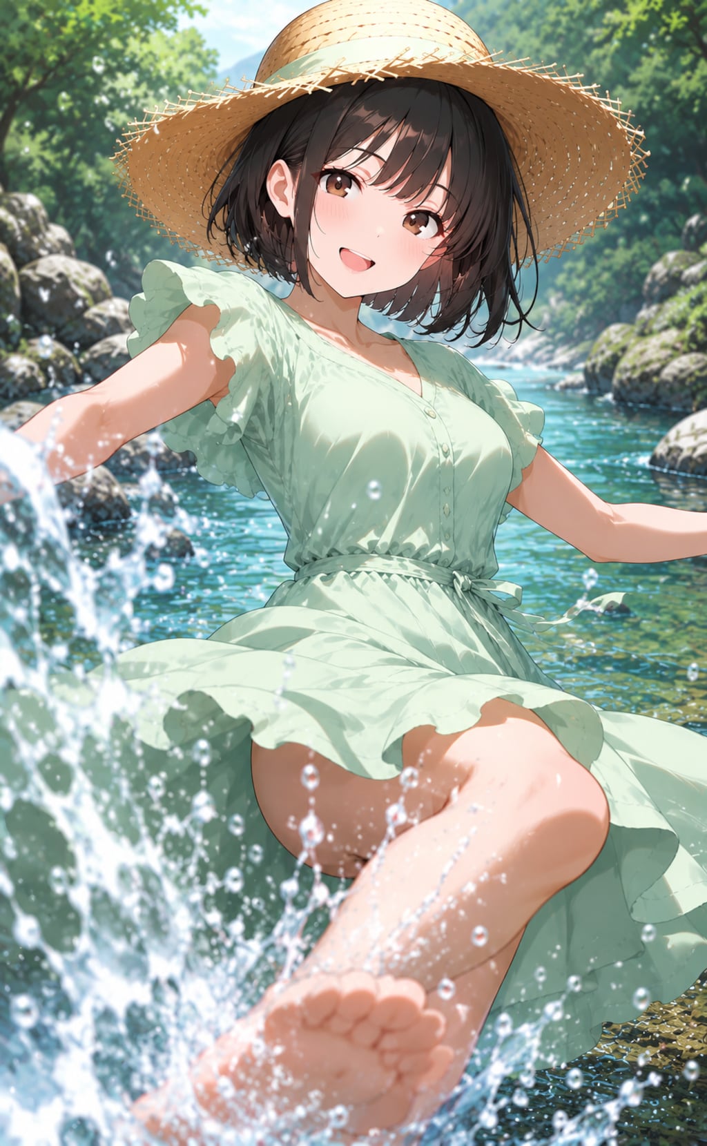 澄む川に、初夏の飛沫