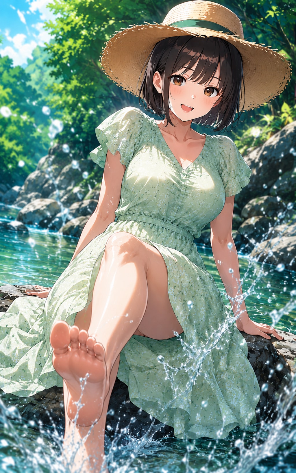 澄む川に、初夏の飛沫