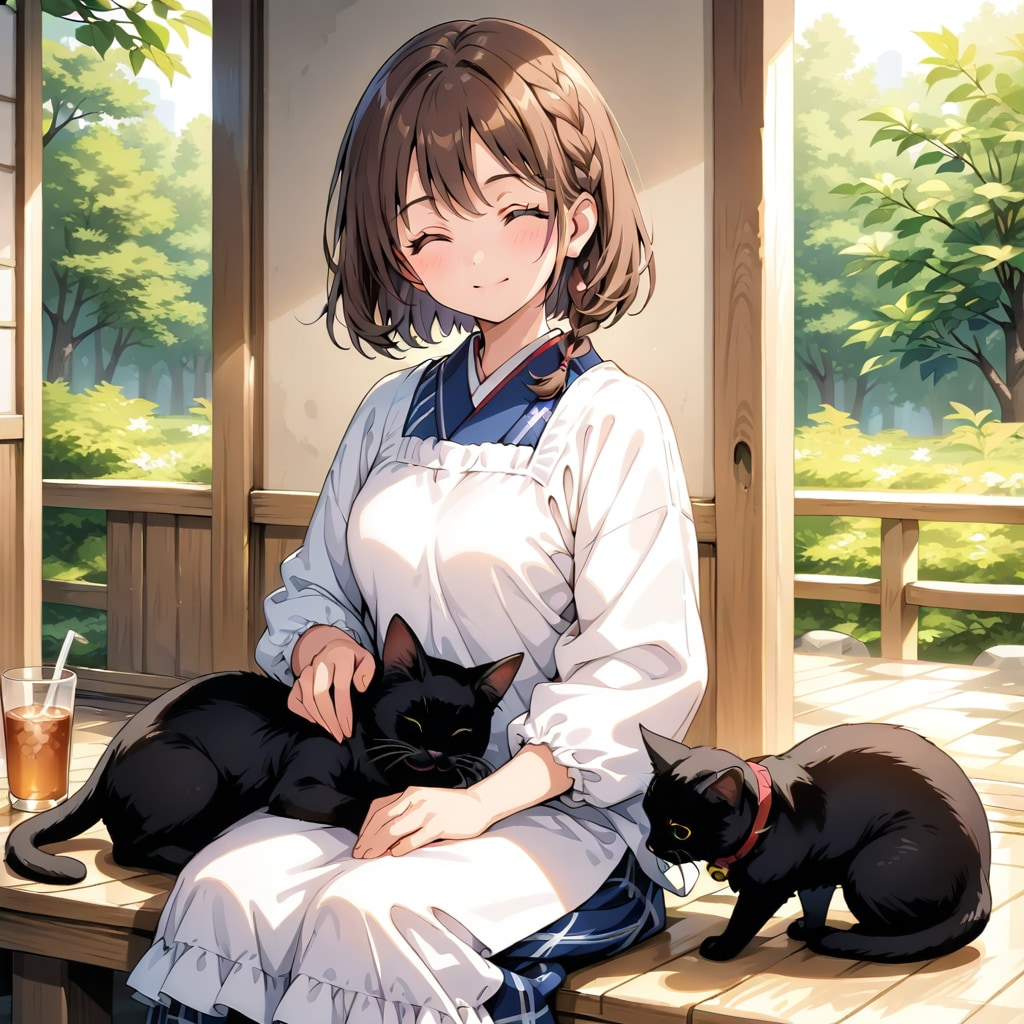 割烹着の妻　可愛い子猫ちゃん
